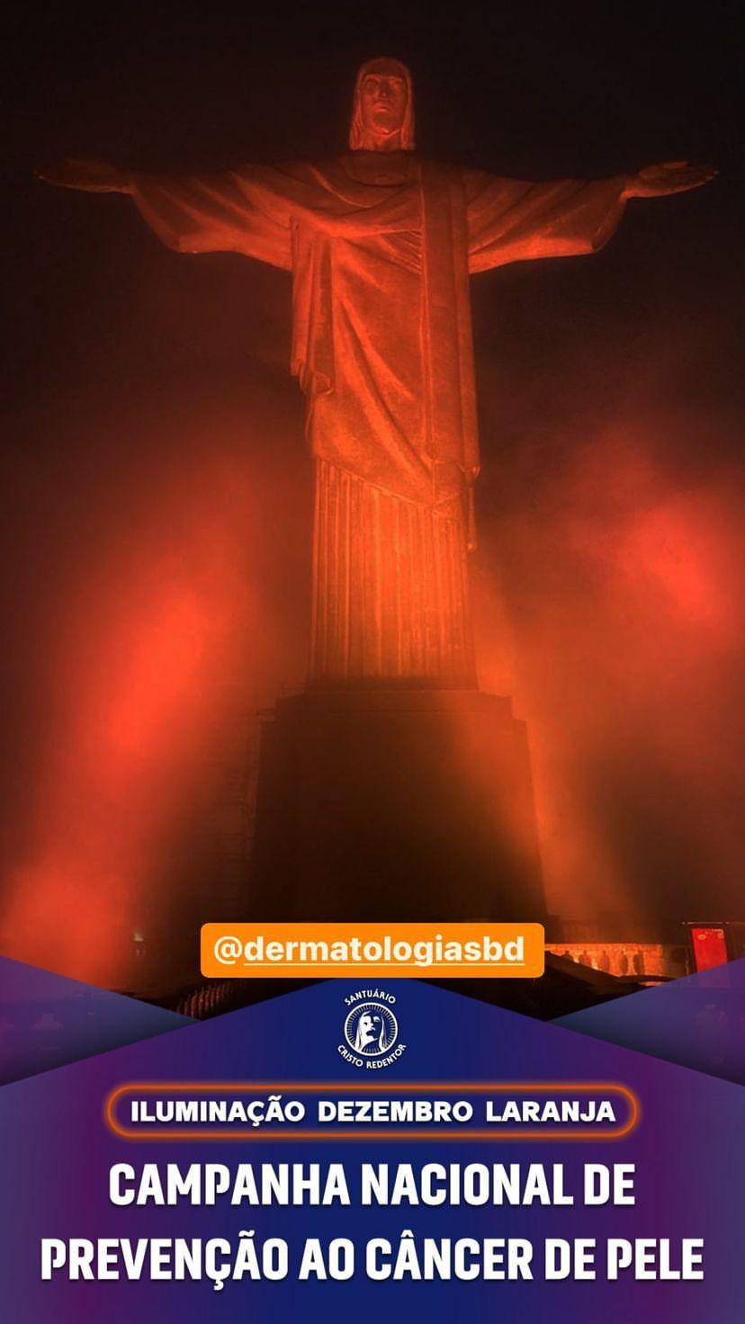 Cristo Redentor foi iluminado na cor laranja em alusão à Campanha Nacional de Prevenção ao Câncer da Pele